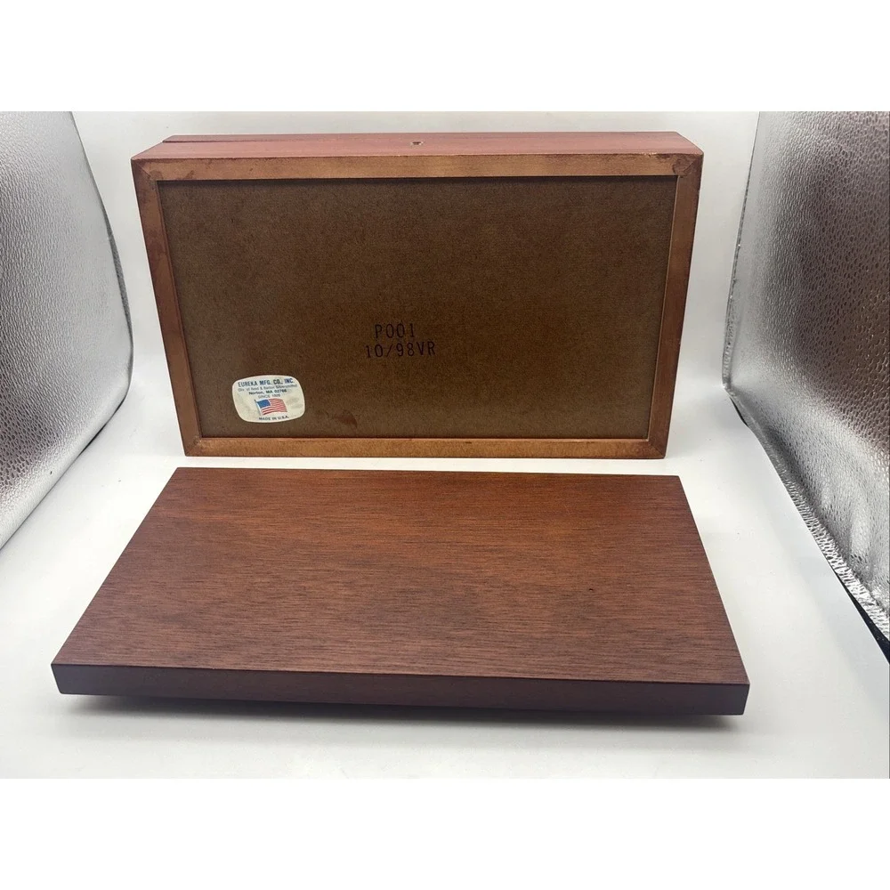 Eureka Fountain Pen Storage Box USA Wood w/ Burgundy Velvet Interior - 29 Slots